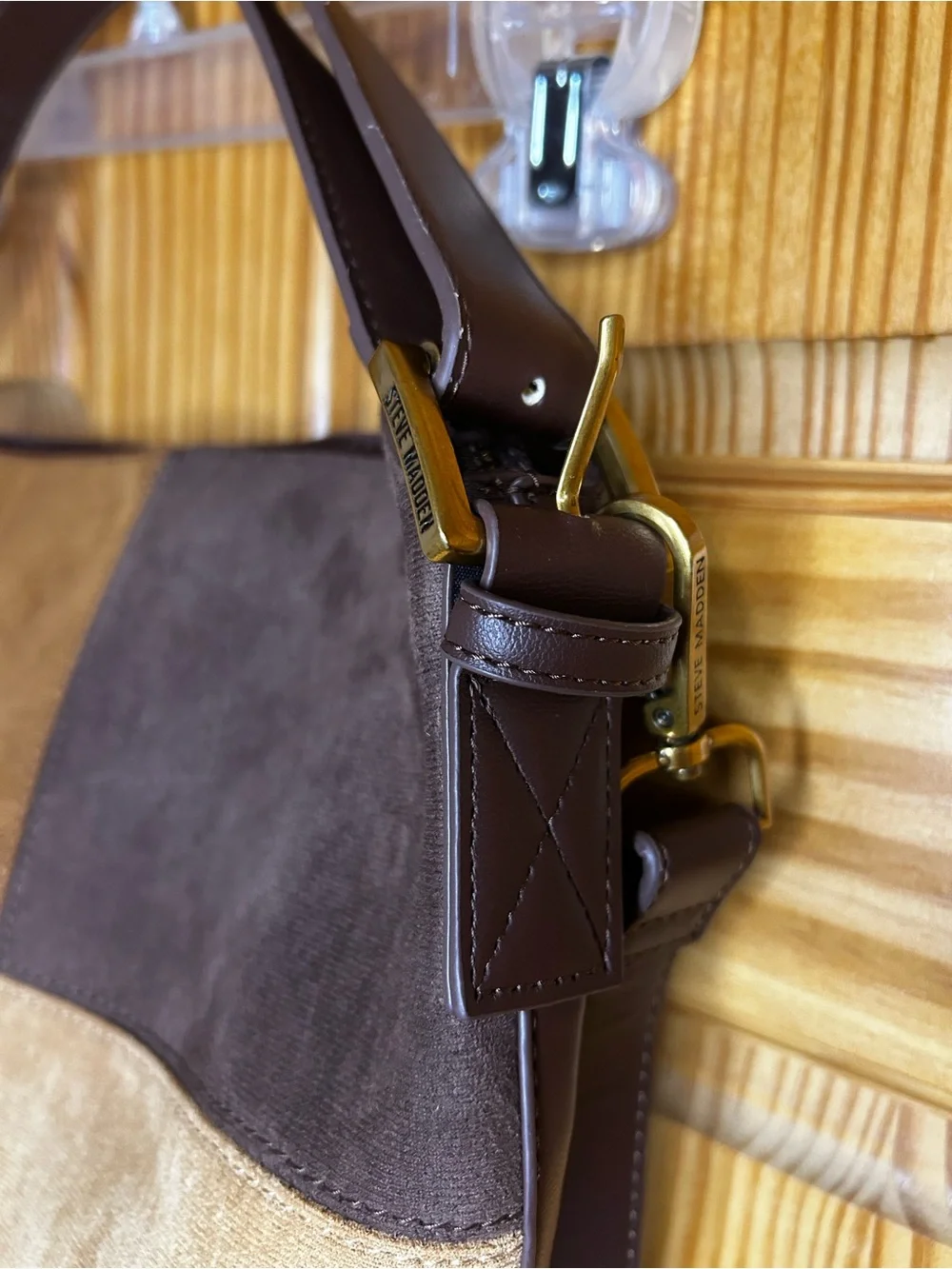 Steve Madden Two-Tone Tan & Dark Brown Suede Messenger Bag